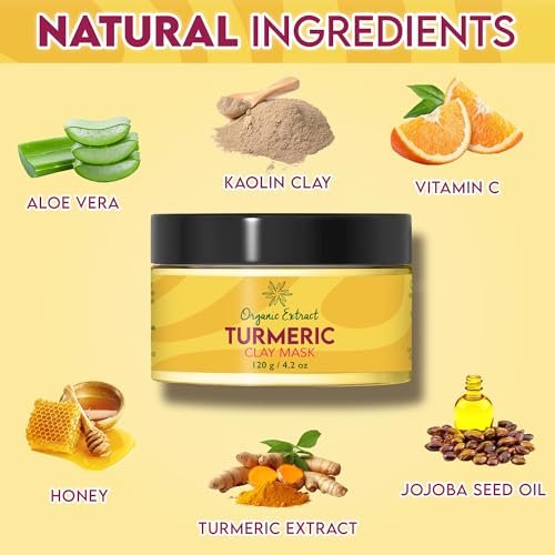 ORGANIC EXTRACT Turmeric Face Mask – Vitamin C Brightening Clay Mask for Face, 4.2 fl oz / 120g – Reduces Dark Spots, Deep Cleansing with Honey, Jojoba Oil, Aloe Vera - görsel 4