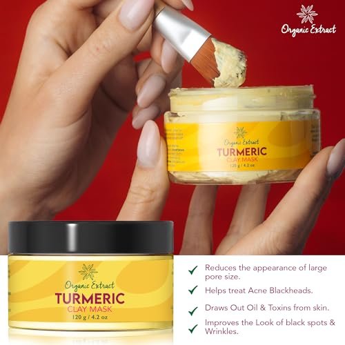 ORGANIC EXTRACT Turmeric Face Mask – Vitamin C Brightening Clay Mask for Face, 4.2 fl oz / 120g – Reduces Dark Spots, Deep Cleansing with Honey, Jojoba Oil, Aloe Vera - görsel 10