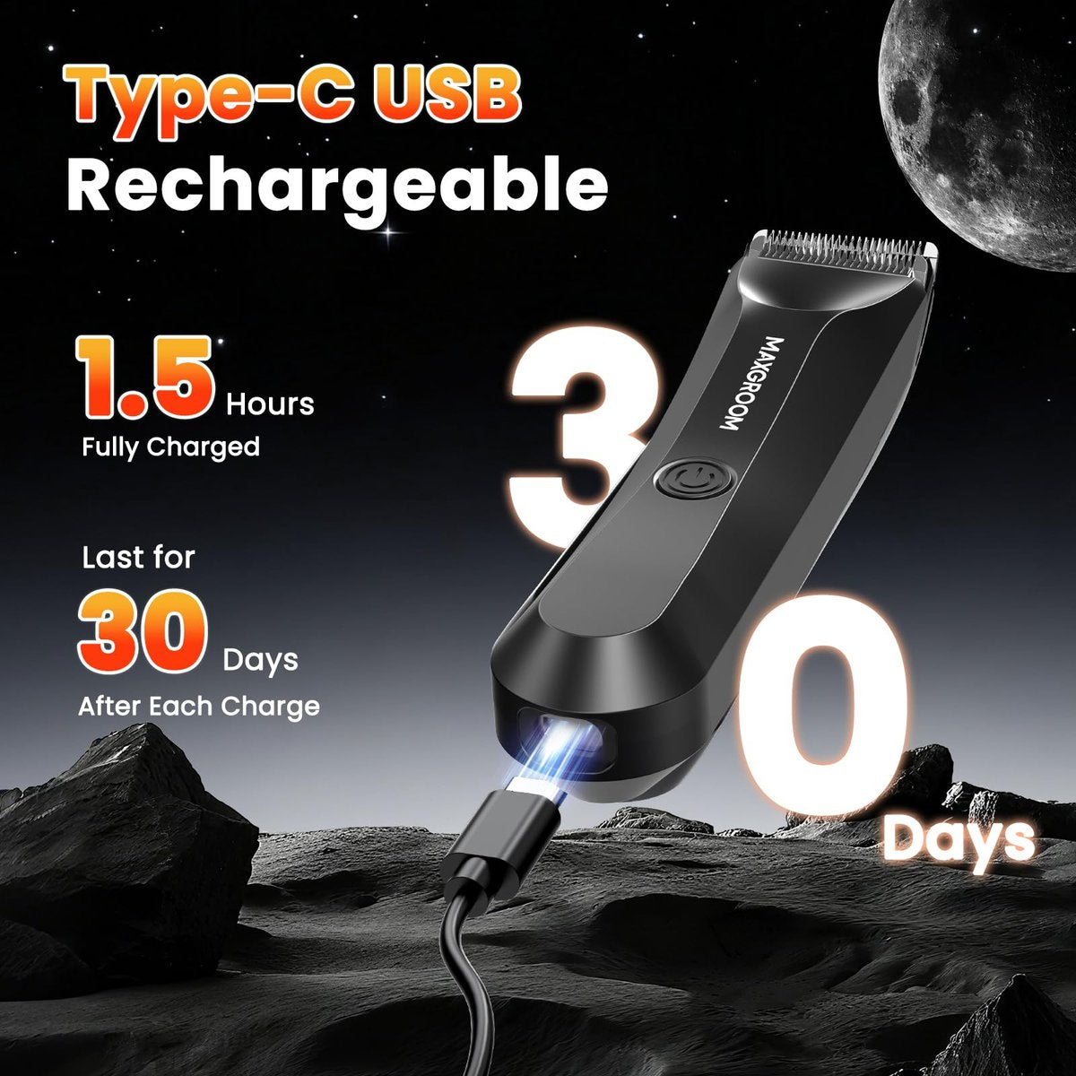 MAXGROOM Body Hair Trimmer for Men – Waterproof Electric Shaver with LED Light, Ceramic Blade, USB Rechargeable & Travel Pouch Avelisse