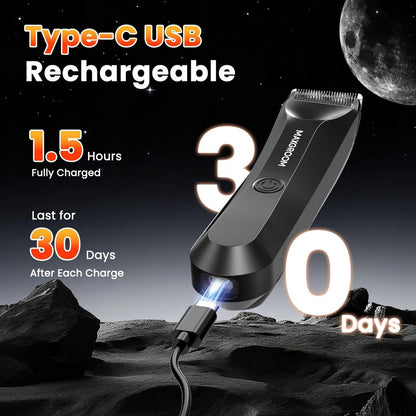 MAXGROOM Body Hair Trimmer for Men – Waterproof Electric Shaver with LED Light, Ceramic Blade, USB Rechargeable & Travel Pouch Avelisse
