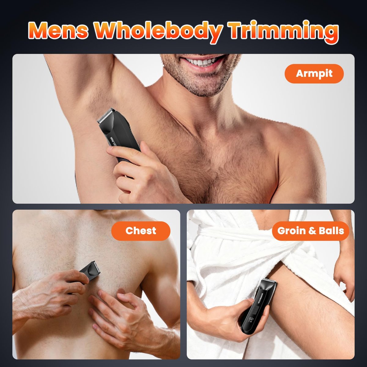 MAXGROOM Body Hair Trimmer for Men – Waterproof Electric Shaver with LED Light, Ceramic Blade, USB Rechargeable & Travel Pouch Avelisse