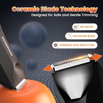 MAXGROOM Body Hair Trimmer for Men – Waterproof Electric Shaver with LED Light, Ceramic Blade, USB Rechargeable & Travel Pouch Avelisse
