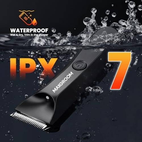 MAXGROOM Body Hair Trimmer for Men – Waterproof Electric Shaver with LED Light, Ceramic Blade, USB Rechargeable & Travel Pouch Avelisse
