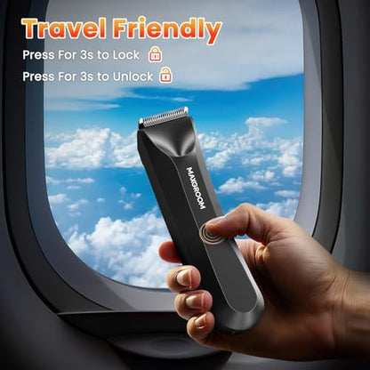 MAXGROOM Body Hair Trimmer for Men – Waterproof Electric Shaver with LED Light, Ceramic Blade, USB Rechargeable & Travel Pouch Avelisse
