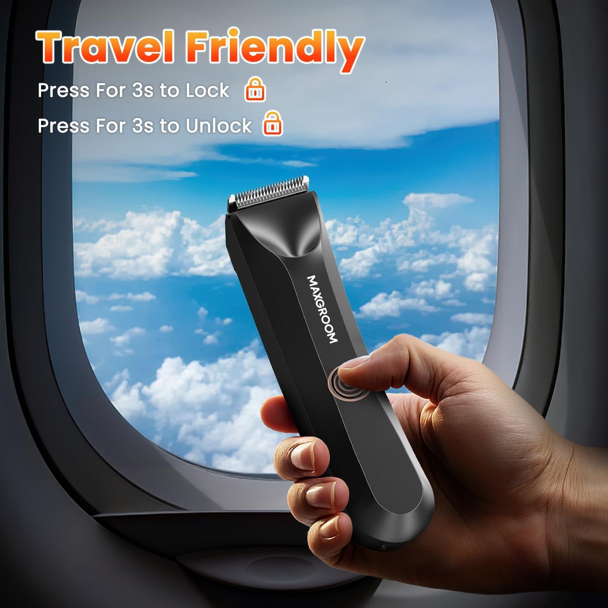 MAXGROOM Body Hair Trimmer for Men – Waterproof Electric Shaver with LED Light, Ceramic Blade, USB Rechargeable & Travel Pouch Avelisse