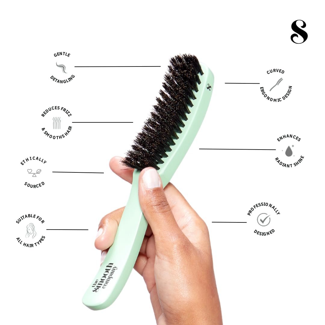 Smooth Stick Mane Master™ Curved Boar Bristle Smoothing Hair Brush – Green, Wooden Handle Avelisse