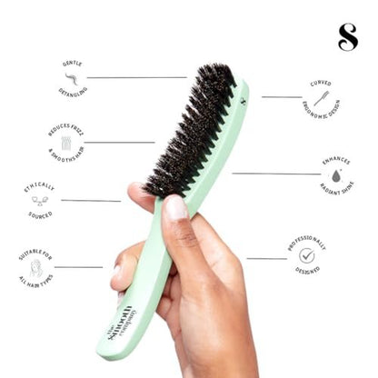 Smooth Stick Mane Master™ Curved Boar Bristle Smoothing Hair Brush – Green, Wooden Handle Avelisse