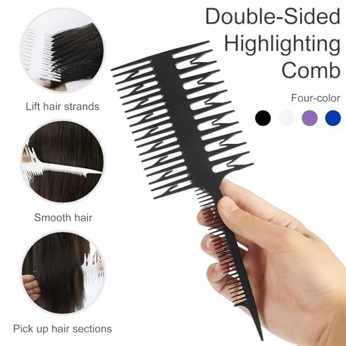 Kootinn 4-Pack Double-Sided Fish Shape Hair Foiling & Highlighting Combs for Balayage, Dyeing & Teasing - Lightweight, Static-Free, Tortoiseshell - görsel 4