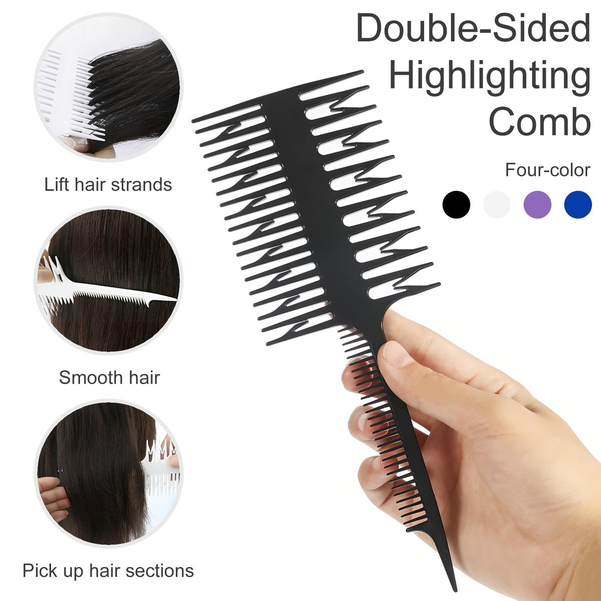 Kootinn 4-Pack Double-Sided Fish Shape Hair Foiling & Highlighting Combs for Balayage, Dyeing & Teasing - Lightweight, Static-Free, Tortoiseshell - görsel 3