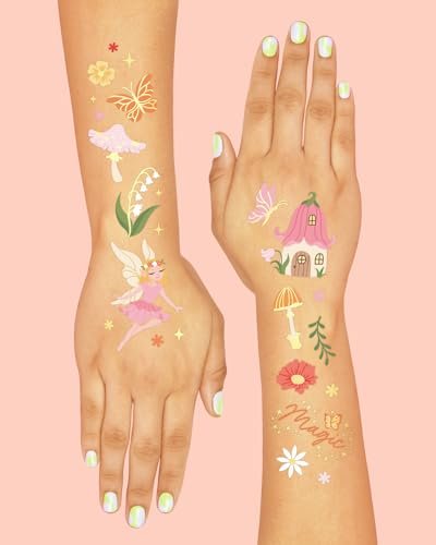 xo, Fetti Woodland Fairy Temporary Tattoos - 84 Foil Styles for Magical Princess Birthday, Forest Baby Shower, Girls Garden Accessory
