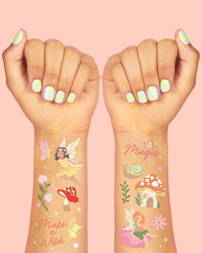 xo, Fetti Woodland Fairy Temporary Tattoos - 84 Foil Styles for Magical Princess Birthday, Forest Baby Shower, Girls Garden Accessory - görsel 5