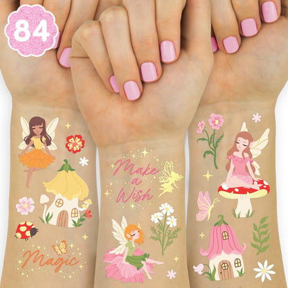 xo, Fetti Woodland Fairy Temporary Tattoos - 84 Foil Styles for Magical Princess Birthday, Forest Baby Shower, Girls Garden Accessory