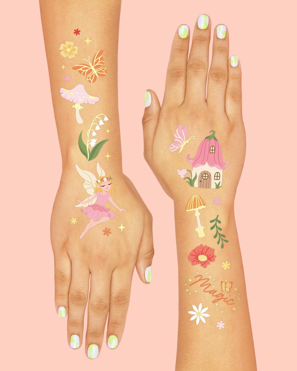 xo, Fetti Woodland Fairy Temporary Tattoos - 84 Foil Styles for Magical Princess Birthday, Forest Baby Shower, Girls Garden Accessory - görsel 8