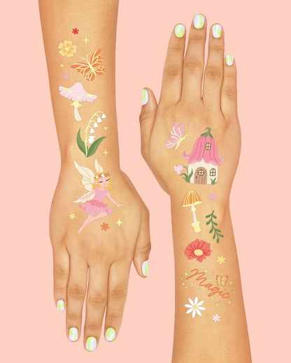 xo, Fetti Woodland Fairy Temporary Tattoos - 84 Foil Styles for Magical Princess Birthday, Forest Baby Shower, Girls Garden Accessory
