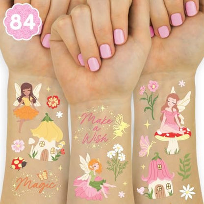 xo, Fetti Woodland Fairy Temporary Tattoos - 84 Foil Styles for Magical Princess Birthday, Forest Baby Shower, Girls Garden Accessory