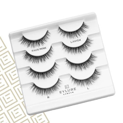 Eylure Luxe Faux Mink False Lashes - Natural Lavish, 4 Pairs Bonus Pack with Glue | 10 Wears Avelisse