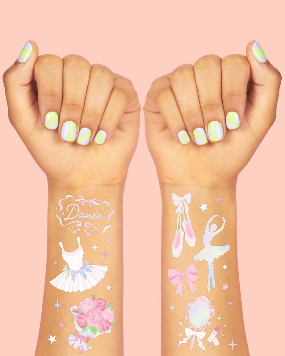xo, Fetti Ballerina Party Temporary Tattoos - 50 Iridescent Foil | Happy Birthday Princess Decorations, Bow Girl Baby Shower Accessory, Ballet Theme Favor, Dancer Gift + Tutu Supplies - görsel 6