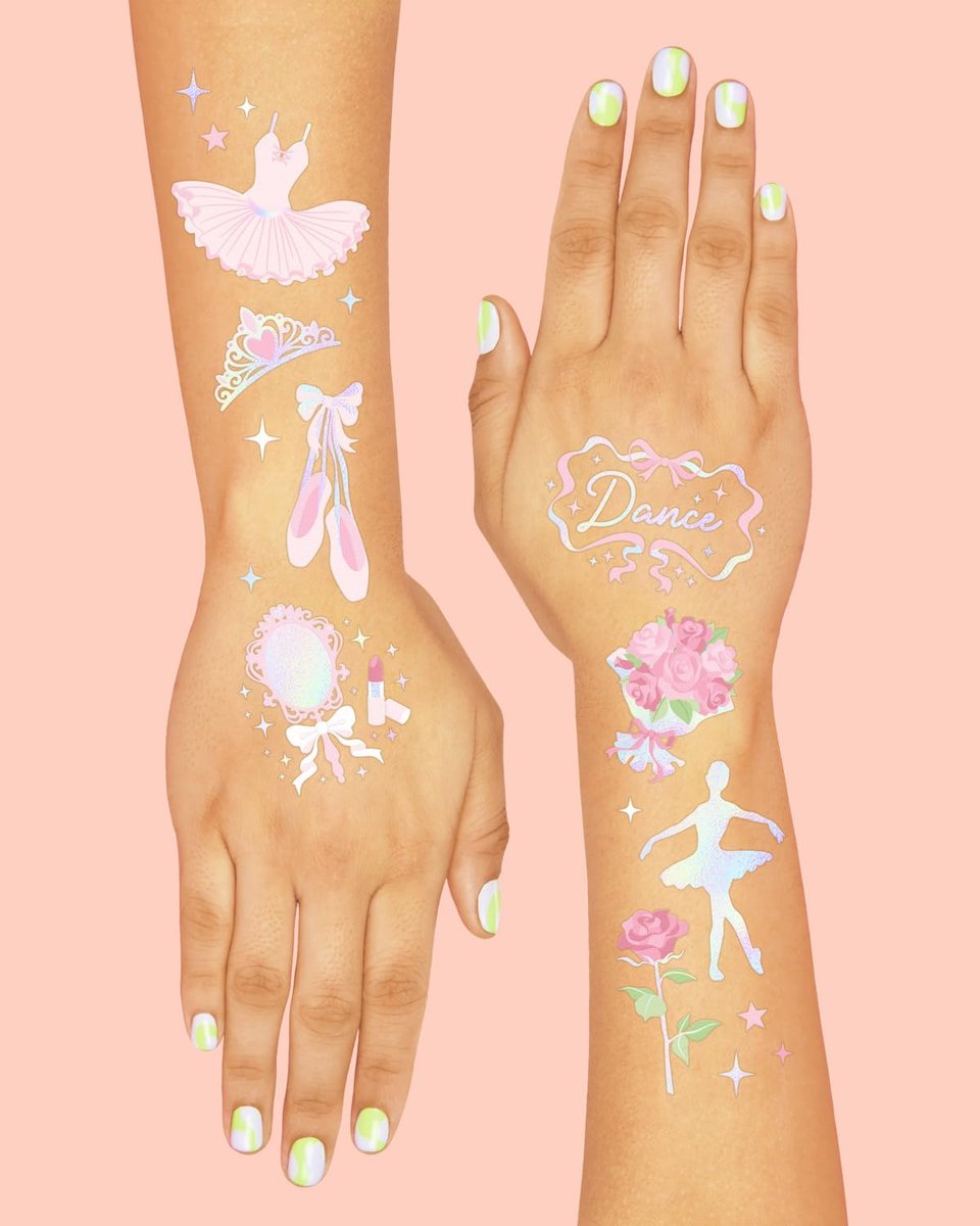 xo, Fetti Ballerina Party Temporary Tattoos - 50 Iridescent Foil | Happy Birthday Princess Decorations, Bow Girl Baby Shower Accessory, Ballet Theme Favor, Dancer Gift + Tutu Supplies - görsel 8