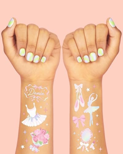 xo, Fetti Ballerina Party Temporary Tattoos - 50 Iridescent Foil | Happy Birthday Princess Decorations, Bow Girl Baby Shower Accessory, Ballet Theme Favor, Dancer Gift + Tutu Supplies