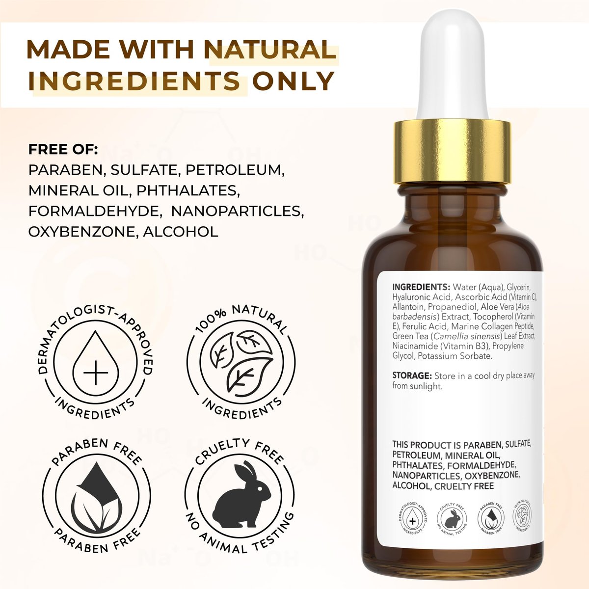 All Natural Pure 20% Vitamin C Serum + 6 Active Boosters for Dark Spots, Wrinkles, Brightening, Hydrating, Even Tone & Healthy Glow with Niacinamide, Hyaluronic Acid, Ferulic Acid, Vitamin E - görsel 3