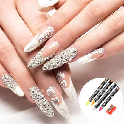 Hariendny 4 Pack Rhinestone Picker Tool - Adhesive Resin Picker Pencil for Nail Art, Gem Pick Up Tools with Sharpener