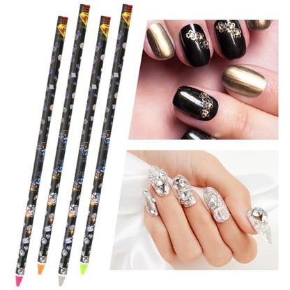 Hariendny 4 Pack Rhinestone Picker Tool - Adhesive Resin Picker Pencil for Nail Art, Gem Pick Up Tools with Sharpener