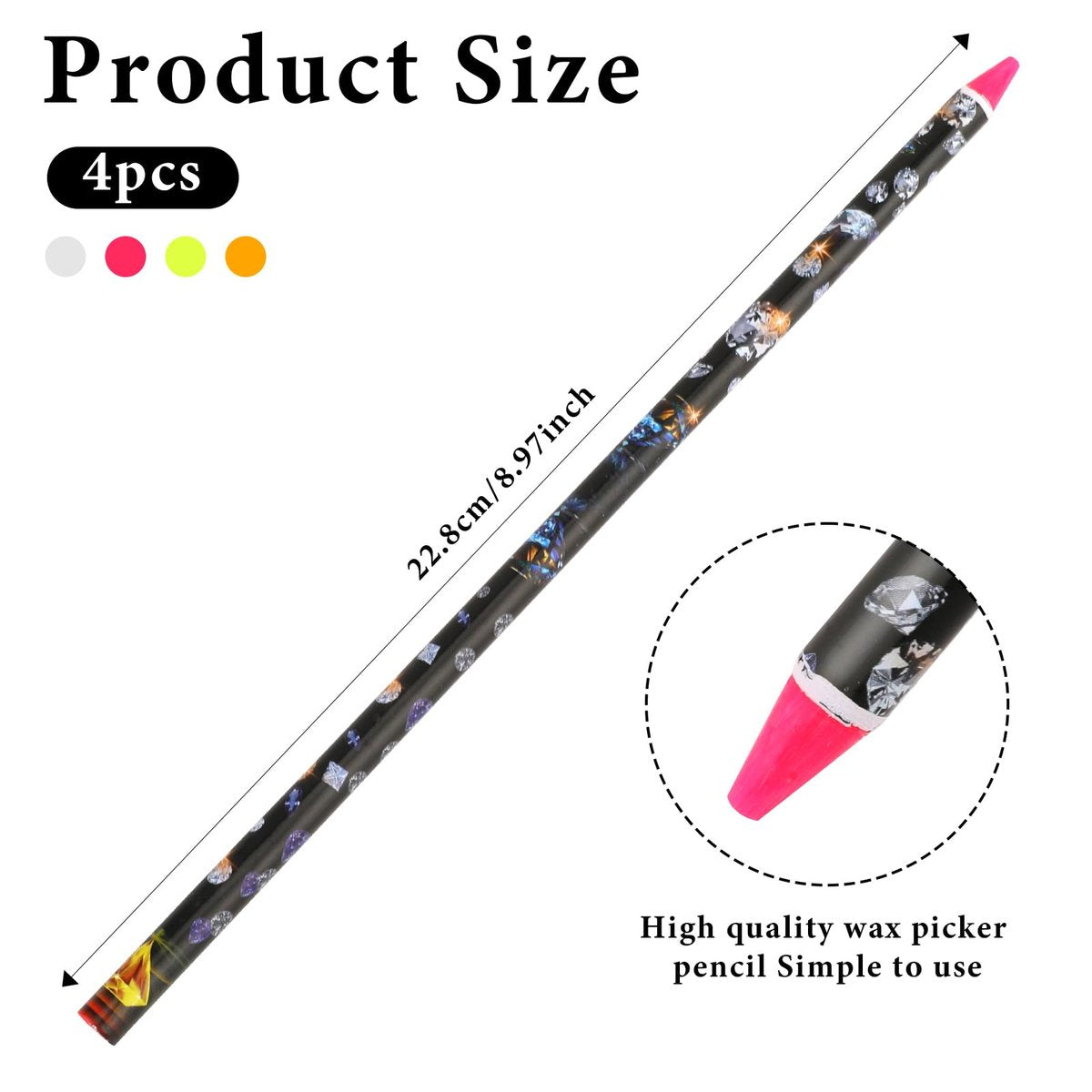 Hariendny 4 Pack Rhinestone Picker Tool - Adhesive Resin Picker Pencil for Nail Art, Gem Pick Up Tools with Sharpener - görsel 3