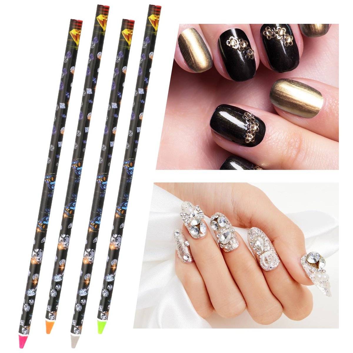 Hariendny 4 Pack Rhinestone Picker Tool - Adhesive Resin Picker Pencil for Nail Art, Gem Pick Up Tools with Sharpener - görsel 5