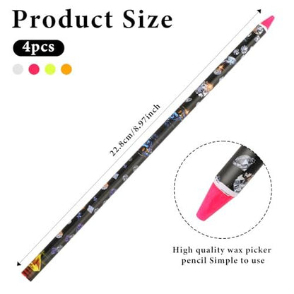Hariendny 4 Pack Rhinestone Picker Tool - Adhesive Resin Picker Pencil for Nail Art, Gem Pick Up Tools with Sharpener