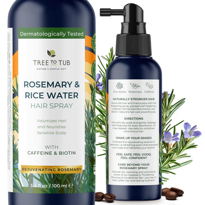 Tree To Tub Rosemary Water Spray for Hair Growth - Fermented Rice Water for Hair Growth, Nourishing Scalp Care, 3.4 Fl Oz Avelisse