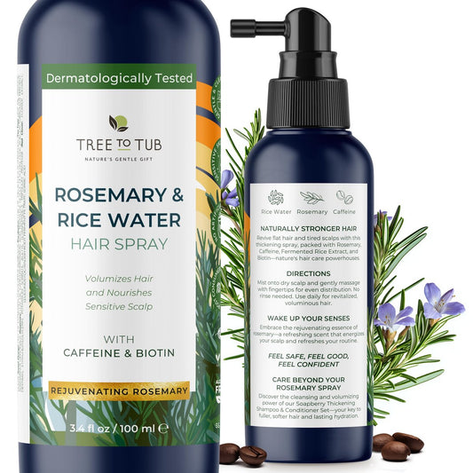 Tree To Tub Rosemary Water Spray for Hair Growth - Fermented Rice Water for Hair Growth, Nourishing Scalp Care, 3.4 Fl Oz Avelisse