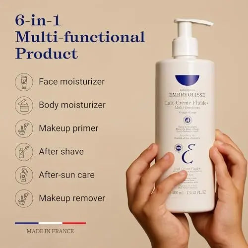 Embryolisse Lait-Crème Fluid+ Face & Body Cream - Multi-Use Lightweight Moisturizer with Shea Butter & Aloe Vera, Fast Absorbing, For All Skin Types, 13.52 Fl Oz Avelisse