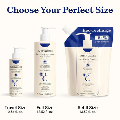 Embryolisse Lait-Crème Fluid+ Face & Body Cream - Multi-Use Lightweight Moisturizer with Shea Butter & Aloe Vera, Fast Absorbing, For All Skin Types, 13.52 Fl Oz Avelisse