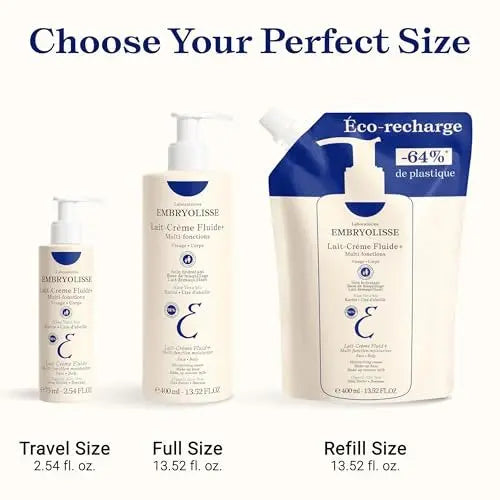 Embryolisse Lait-Crème Fluid+ Face & Body Cream - Multi-Use Lightweight Moisturizer with Shea Butter & Aloe Vera, Fast Absorbing, For All Skin Types, 13.52 Fl Oz Avelisse