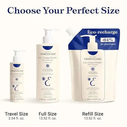 Embryolisse Lait-Crème Fluid+ Face & Body Cream - Multi-Use Lightweight Moisturizer with Shea Butter & Aloe Vera, Fast Absorbing, For All Skin Types, 13.52 Fl Oz Avelisse