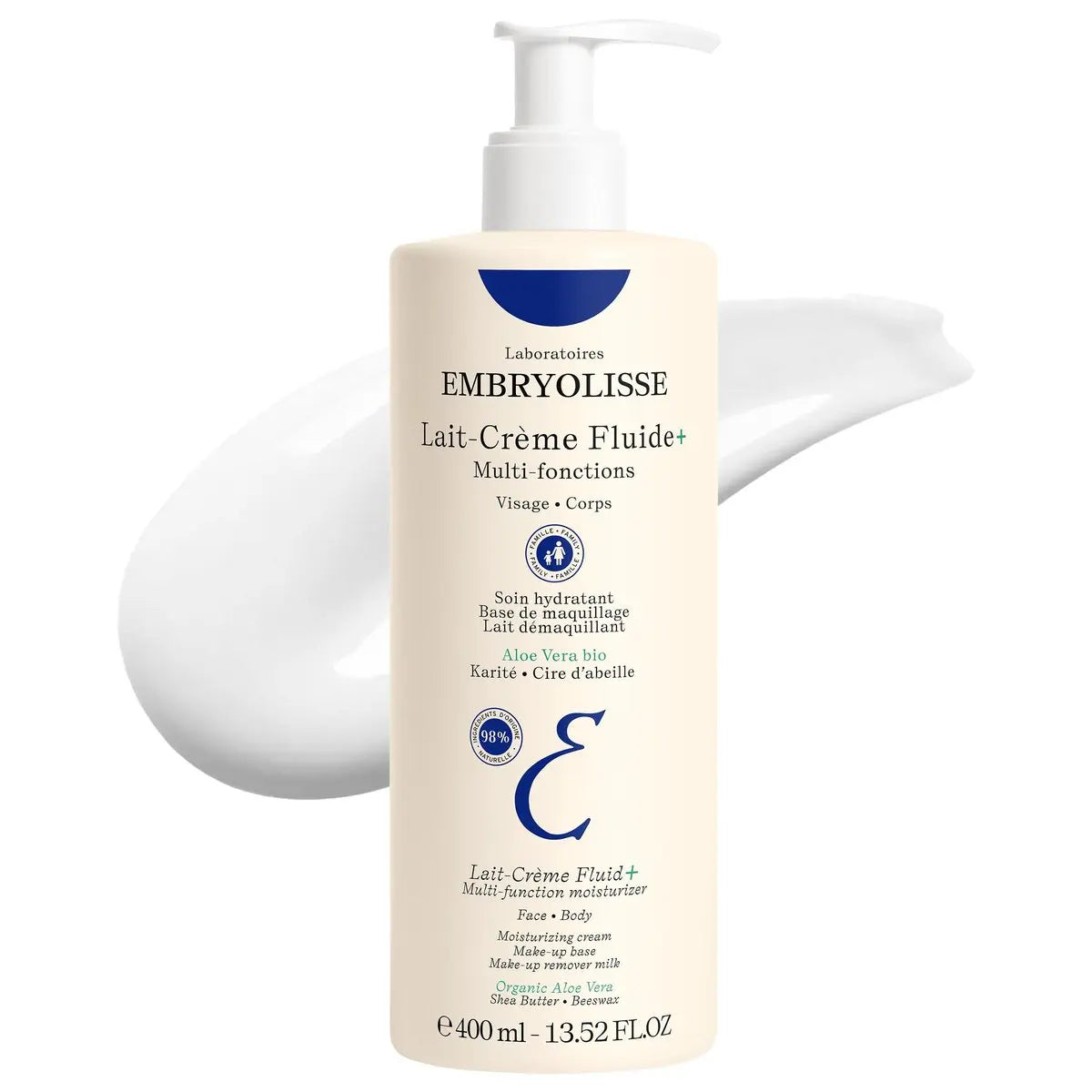 Embryolisse Lait-Crème Fluid+ Face & Body Cream - Multi-Use Lightweight Moisturizer with Shea Butter & Aloe Vera, Fast Absorbing, For All Skin Types, 13.52 Fl Oz Avelisse