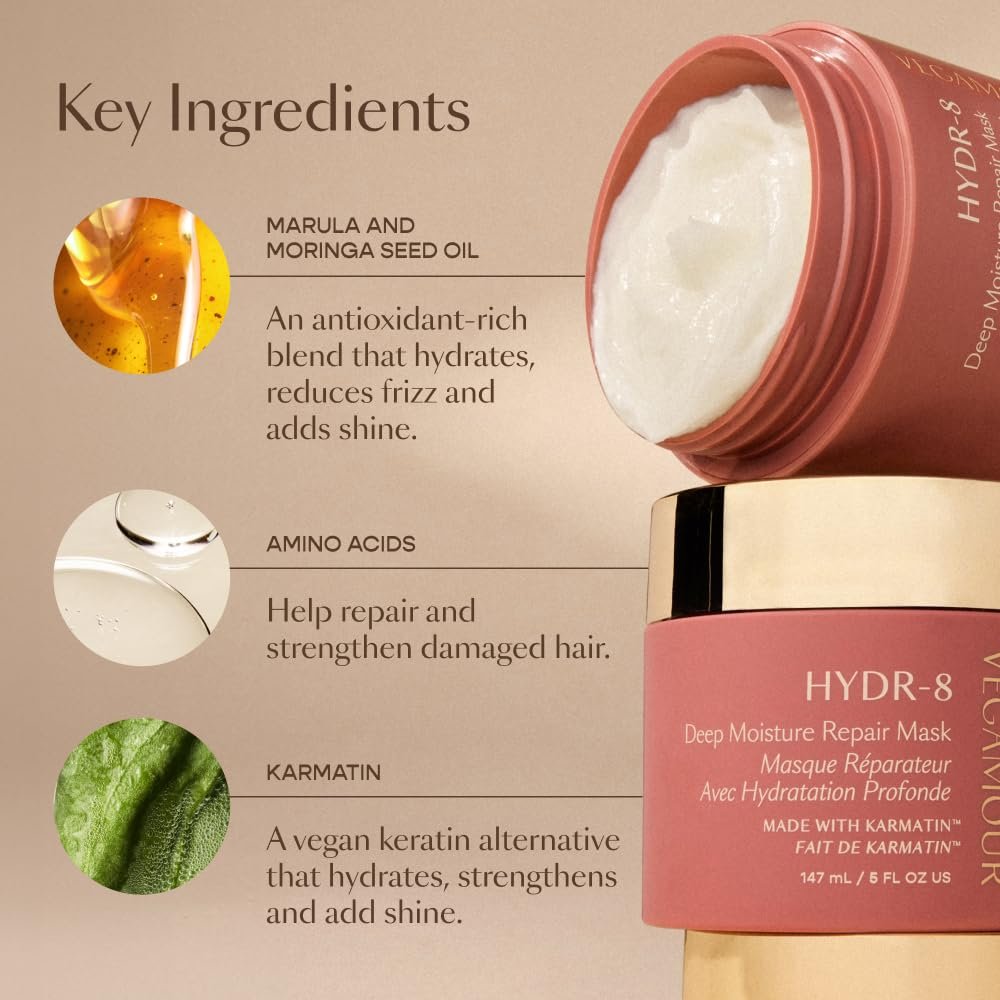 VEGAMOUR HYDR-8 Deep Moisture Repair Mask – Sulfate-Free Deep Conditioner for Dry, Damaged, Frizzy Hair, Floral & Vanilla Scent, 5 fl. oz. Avelisse