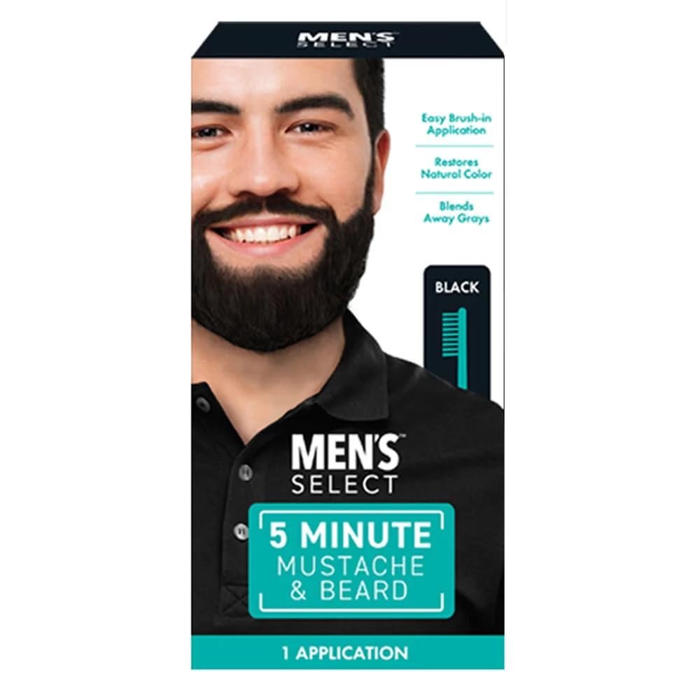 Men's Select 5 Minute Mustache & Beard Black Brush-In Facial Hair Dye - Fast & Easy Application, 1 Fl Oz - görsel 1