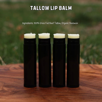 Beef Tallow Lip Balm – 100% Grass Fed & Organic, Natural Hydrating Lip Care (4 Pack, Black)