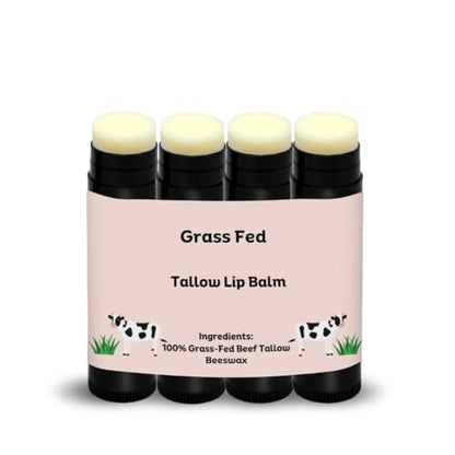 Beef Tallow Lip Balm – 100% Grass Fed & Organic, Natural Hydrating Lip Care (4 Pack, Black)