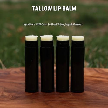 Beef Tallow Lip Balm – 100% Grass Fed & Organic, Natural Hydrating Lip Care (4 Pack, Black)