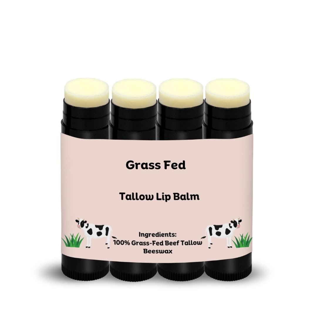 Beef Tallow Lip Balm – 100% Grass Fed & Organic, Natural Hydrating Lip Care (4 Pack, Black) - görsel 1