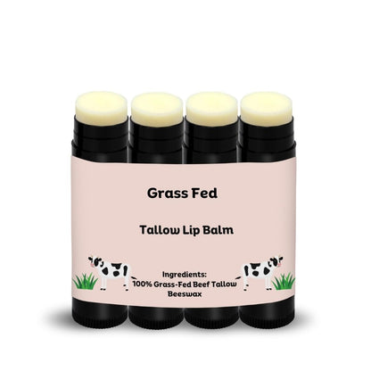 Beef Tallow Lip Balm – 100% Grass Fed & Organic, Natural Hydrating Lip Care (4 Pack, Black)