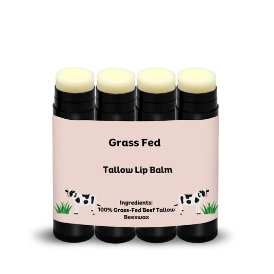 Beef Tallow Lip Balm – 100% Grass Fed & Organic, Natural Hydrating Lip Care (4 Pack, Black)