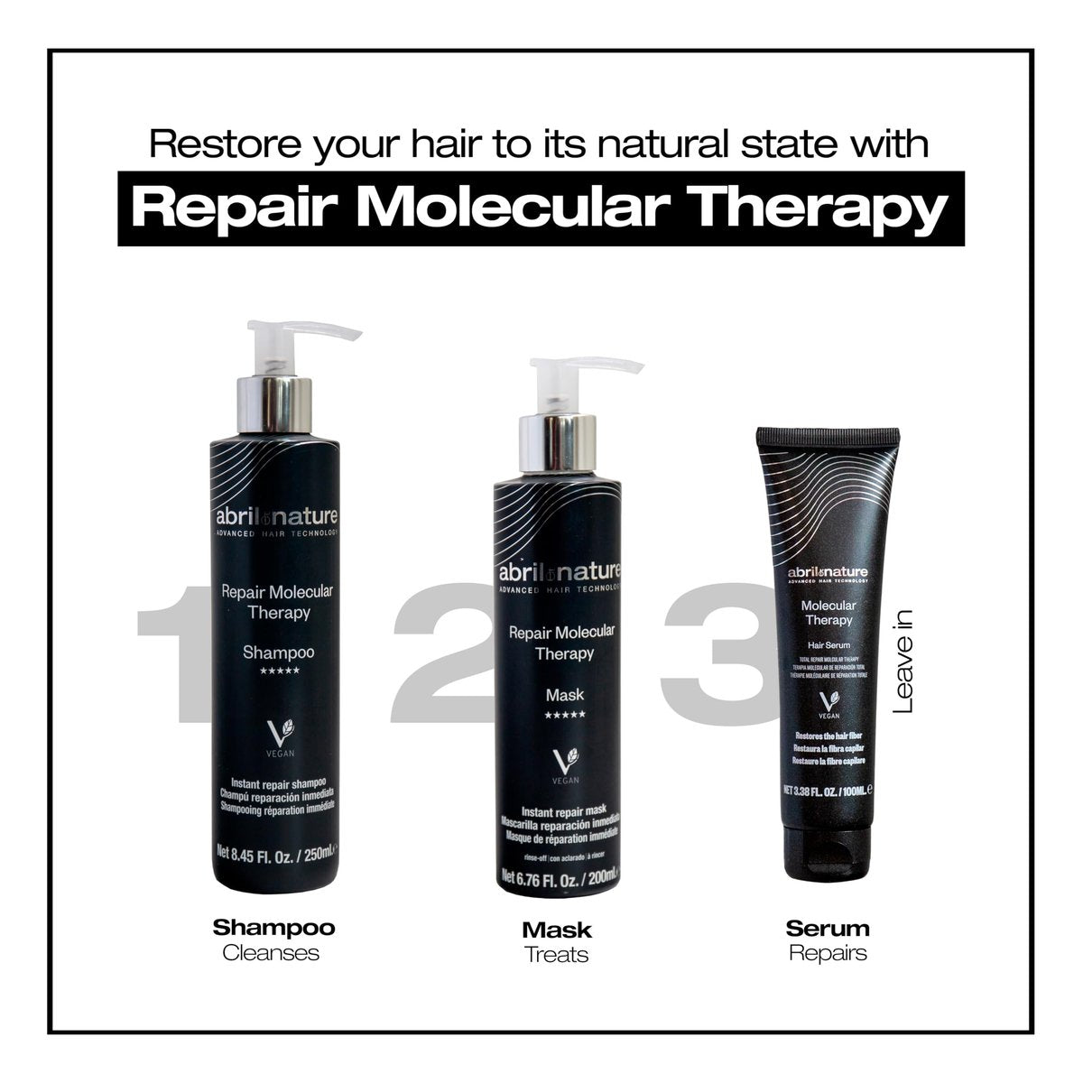 abril et nature Professional Mask Molecular Therapy - Restructures, Repairs, and Fills Hair Fiber - Nourishing & Hydrating - For Damaged, Overprocessed, or Aging Hair - Vegan - 200 ml - görsel 11