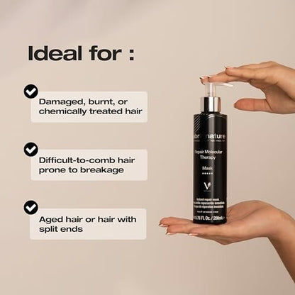 abril et nature Professional Mask Molecular Therapy - Restructures, Repairs, and Fills Hair Fiber - Nourishing & Hydrating - For Damaged, Overprocessed, or Aging Hair - Vegan - 200 ml