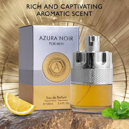 Azura Noir for Men Eau De Parfum - Woody Spicy Long-Lasting Cologne with Lemon, Ginger, Mint & Lavender - 100ml Avelisse