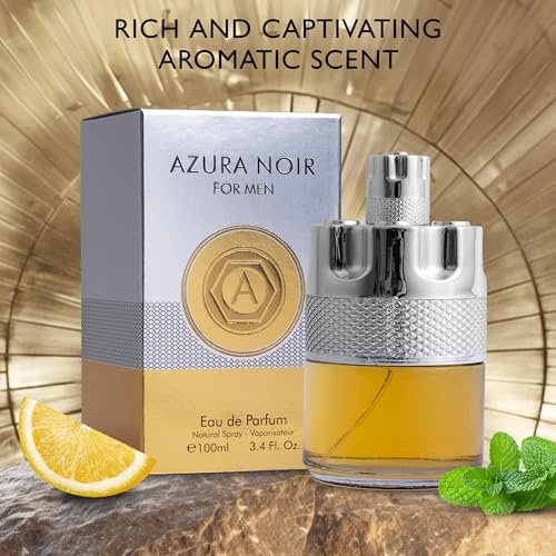 Azura Noir for Men Eau De Parfum - Woody Spicy Long-Lasting Cologne with Lemon, Ginger, Mint & Lavender - 100ml Avelisse