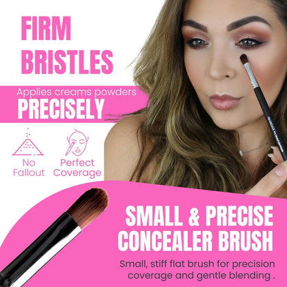 Beauty Junkees Flat Concealer Brush Under Eye - Small Concealer Brush for Foundation, Eyebrows, Nose Contour, Color Corrector, Cream & Powder Cosmetics - Synthetic Bristles