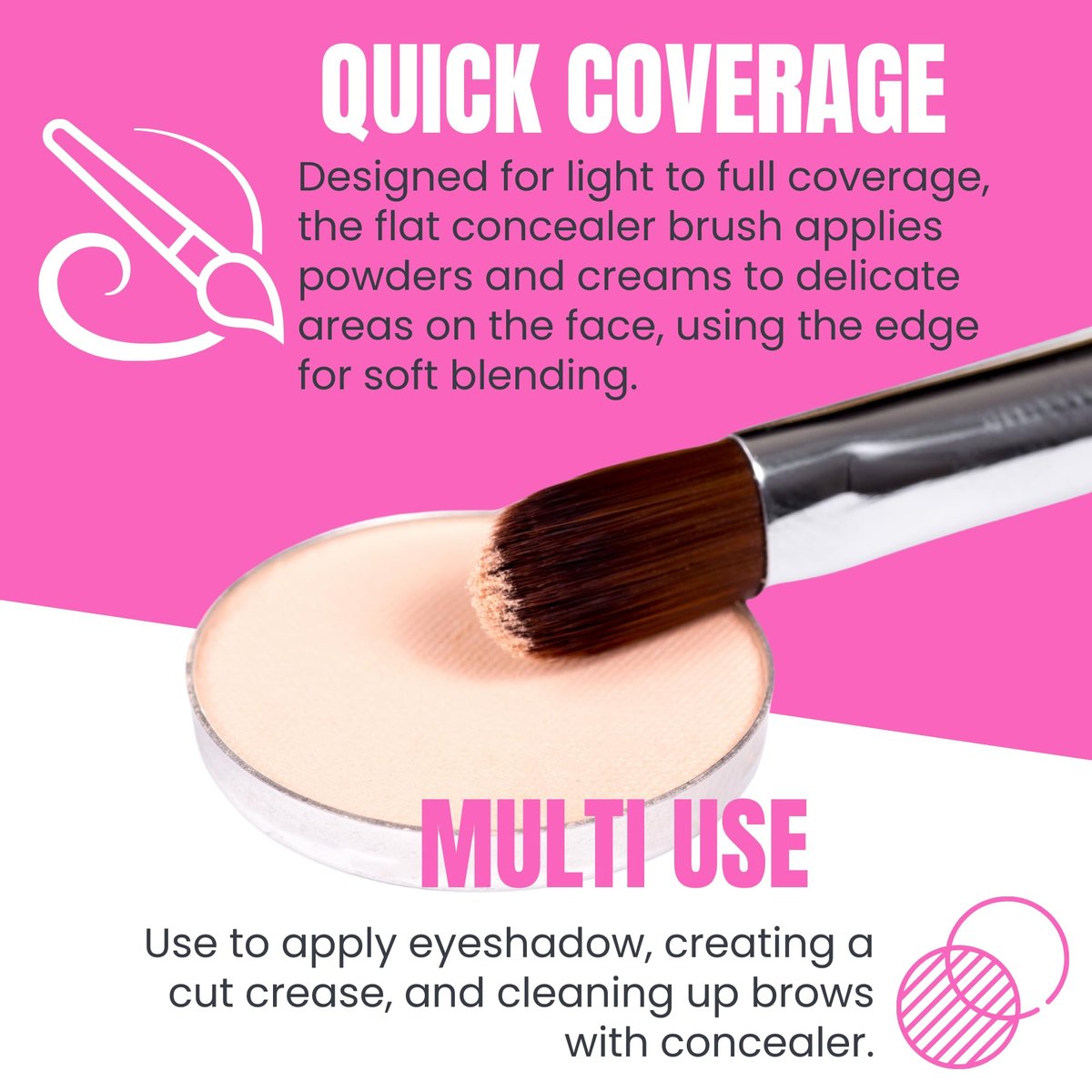 Beauty Junkees Flat Concealer Brush Under Eye - Small Concealer Brush for Foundation, Eyebrows, Nose Contour, Color Corrector, Cream & Powder Cosmetics - Synthetic Bristles - görsel 7